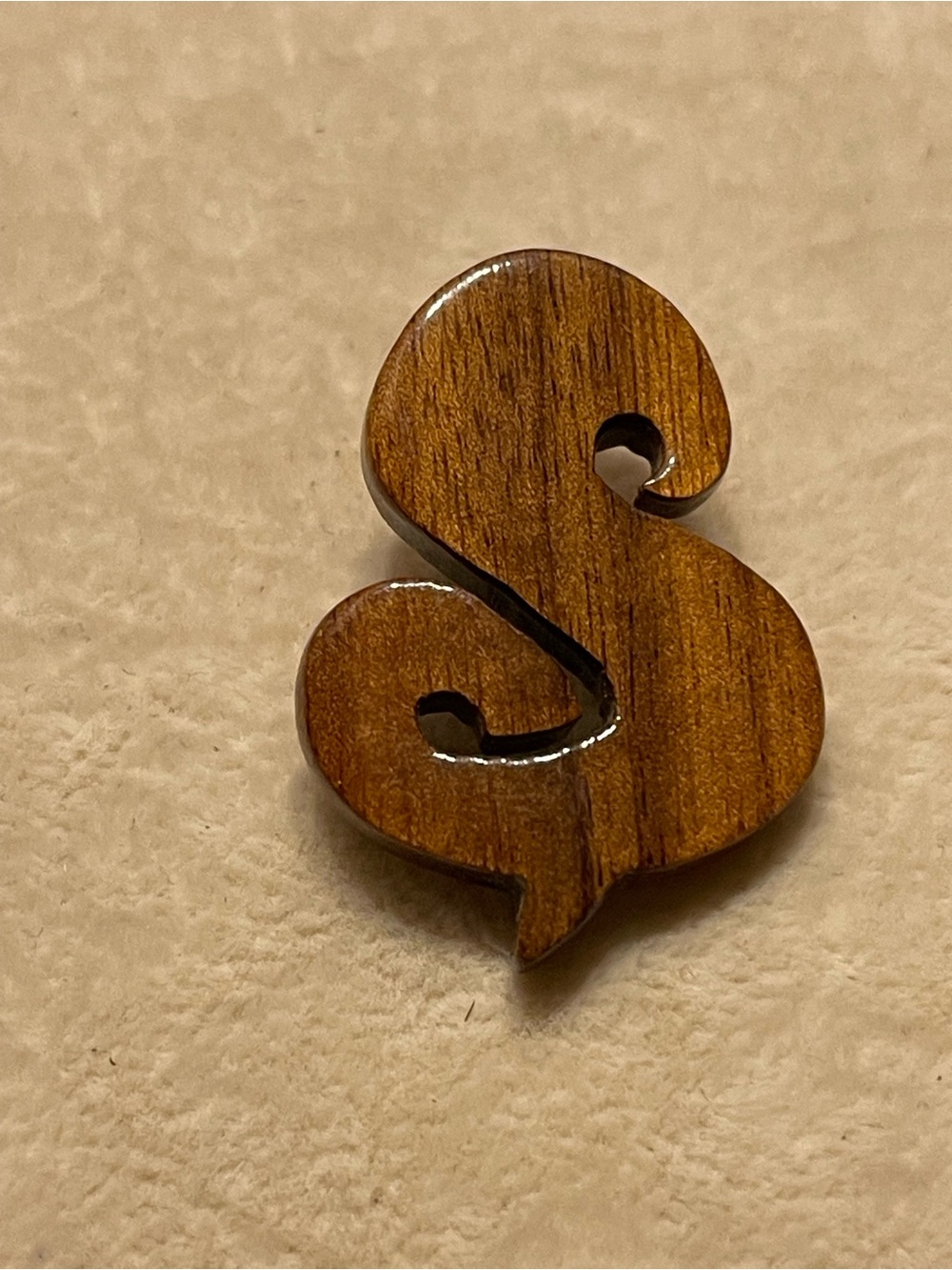 Vintage Wood S Shaped Statement Pin Warm Brown